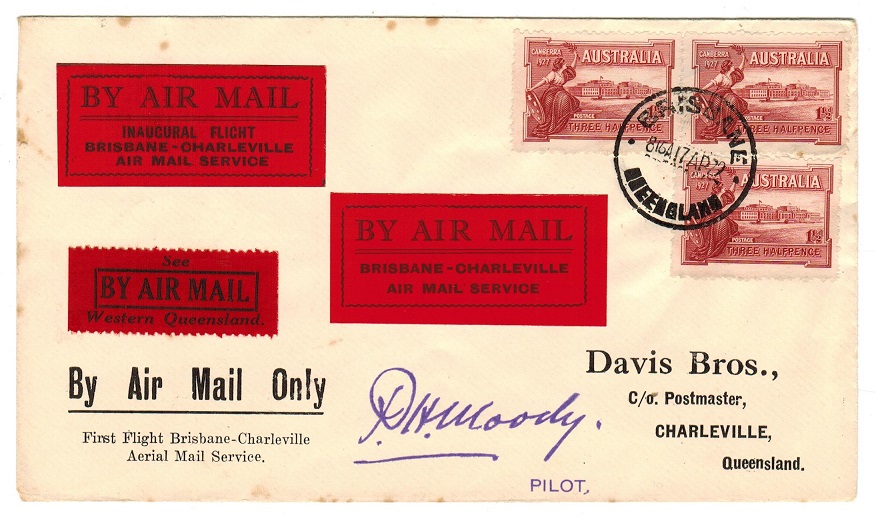 AUSTRALIA - 1929 Brisbane to Charleville first flight cover with special labels.