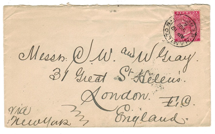 BERMUDA - 1902 1d rate cover to UK used at HAMILTON.
