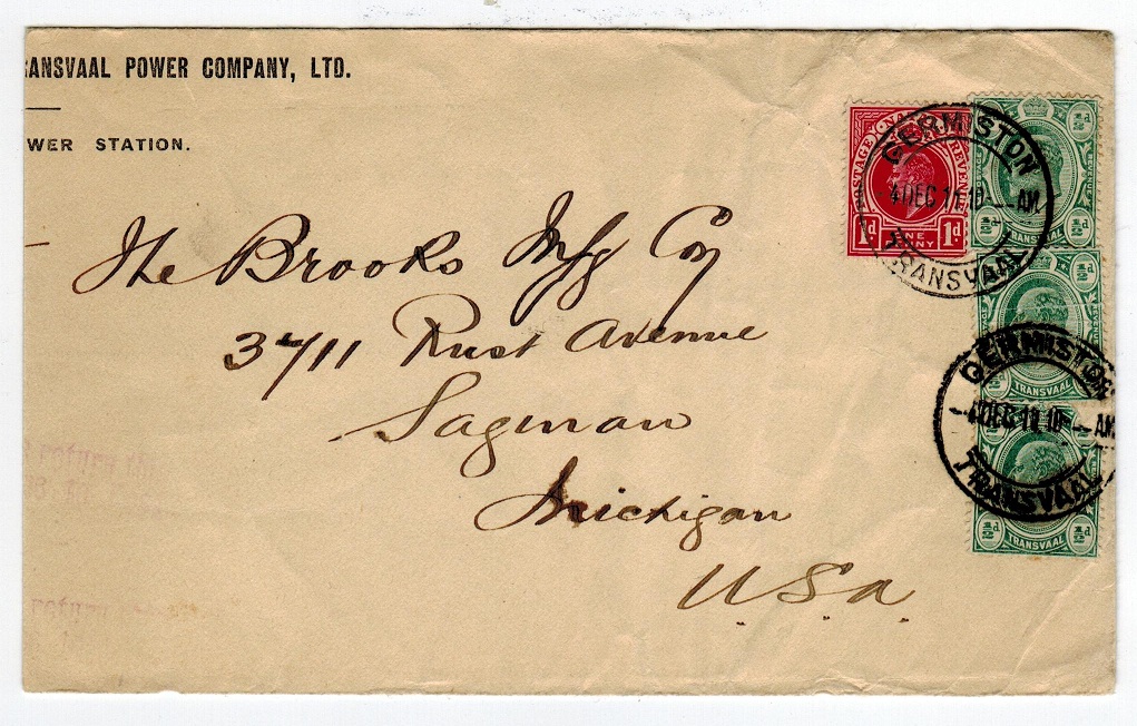 TRANSVAAL - 1911 Inter-Provincial TRANSVAAL/NATAL cover from GERMISTON.