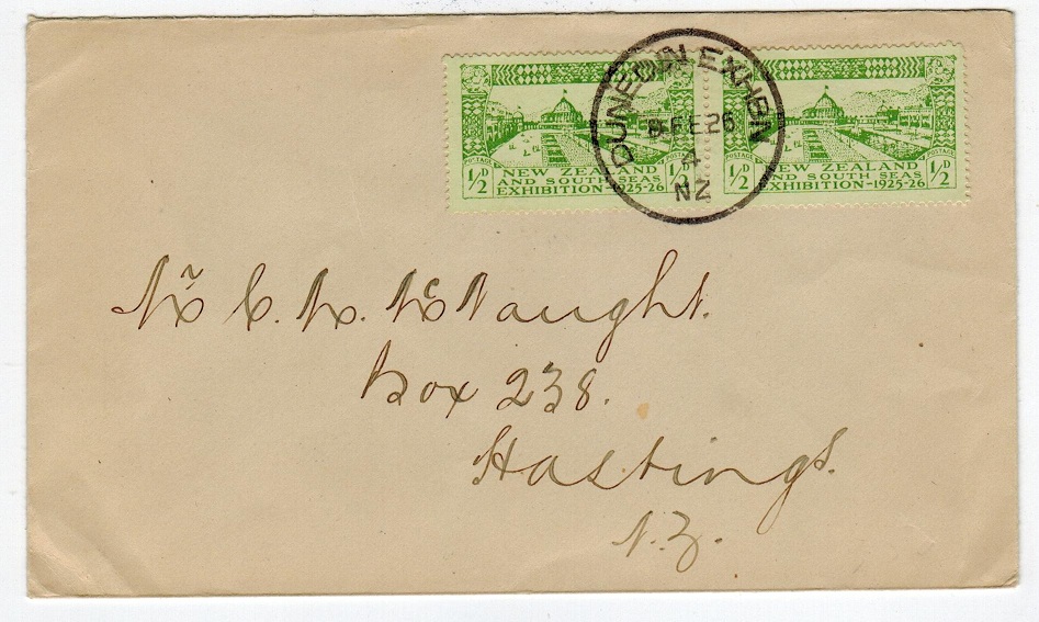 NEW ZEALAND - 1926 1/2d pair on cover from DUNEDIN EXHIBITION.