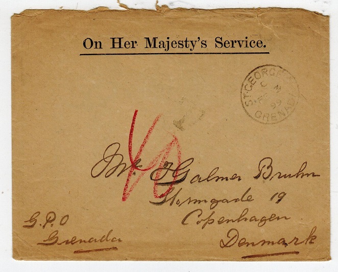 GRENADA - 1899 OHMS cover to Denmark with 