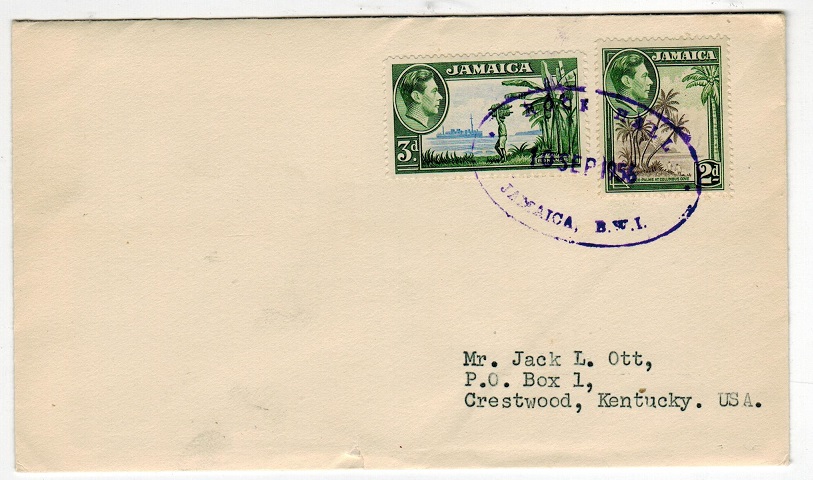 JAMAICA - 1956 5d rate cover to USA cancelled by ROCK HALL 