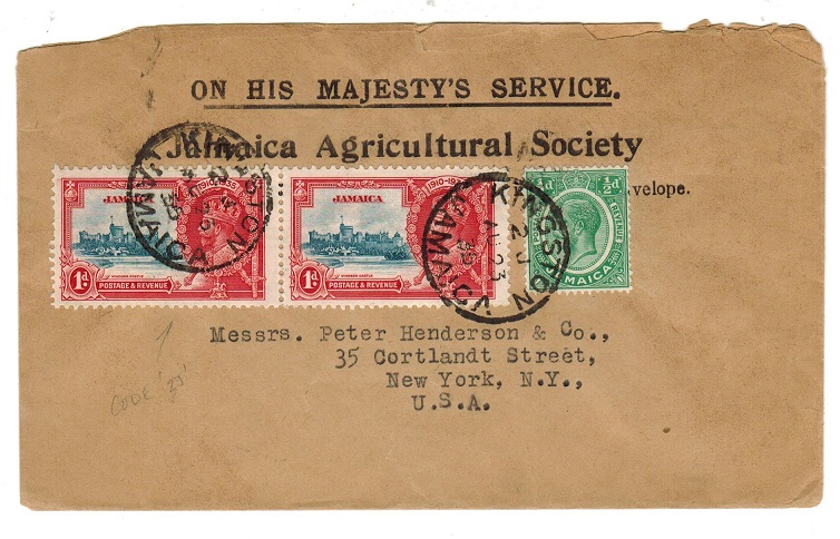 JAMAICA - 1935 OHMS cover to USA with 1d 