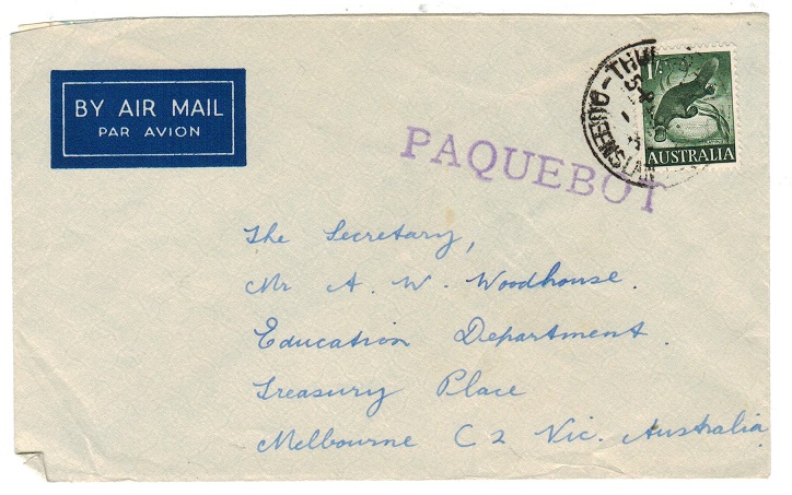 AUSTRALIA - 1958 cover to Victoria cancelled THURSDAY ISLAND/2 with violet PAQUEBOT h/s.