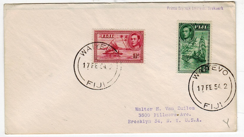 FIJI - 1954 cover to USA used at WAIYEVI.