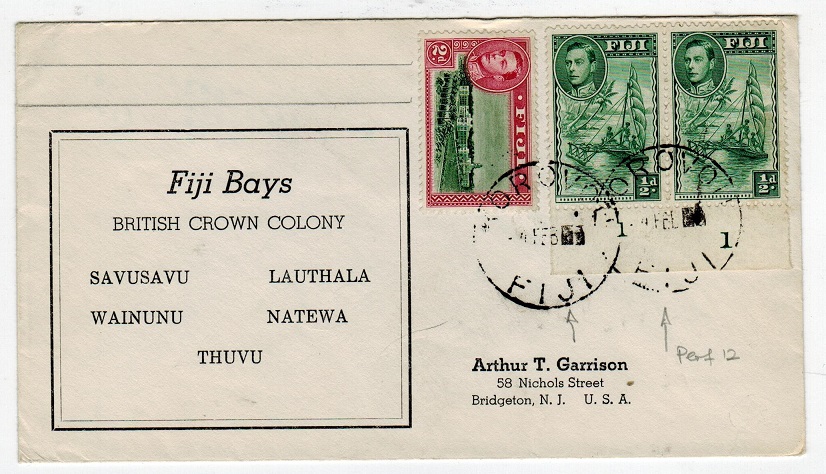 FIJI - 1953 cover to USA used at KOROVOU.