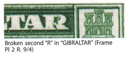 GIBRALTAR - 1950 registered cover to UK with 1/- (SG 143a) BROKEN R variety.