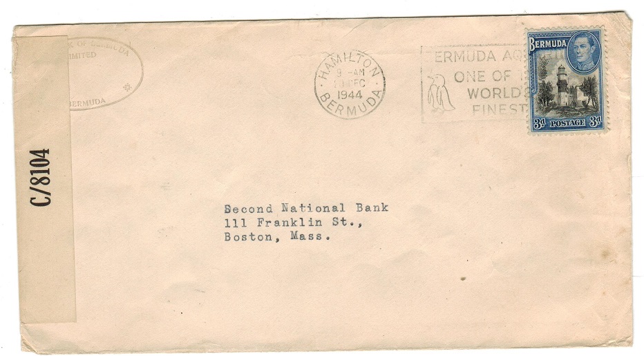 BERMUDA - 1944 3d rate cover to USA with 