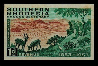 SOUTHERN RHODESIA - 1953 1d IMPERFORATE PLATE PROOF.