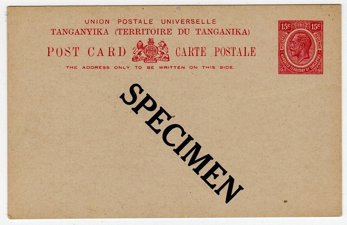 TANGANYIKA - 1927 15c PSC unused SPECIMEN. H&G 3.