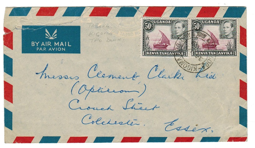 K.U.T. - 1949 cover to UK with 50c (x2) used at TABORA-KIGOMA TPO DOWN.