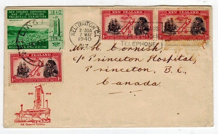 NEW ZEALAND - 1940 9th PHILATELIC EXHIBITION cover to Canada.
