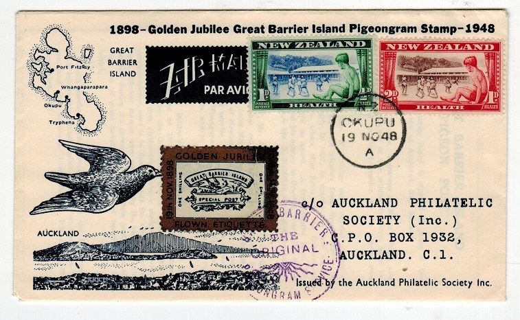 NEW ZEALAND - 1948 GREAT BARRIER/PIGEON SERVICE cover to Auckland.