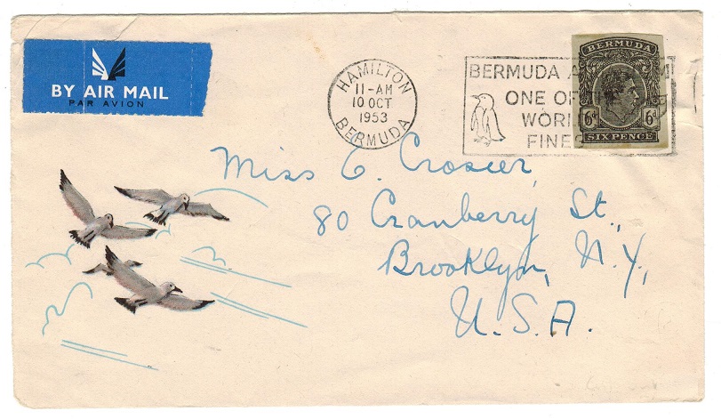 BERMUDA - 1953 cover to USA with 6d stationery 