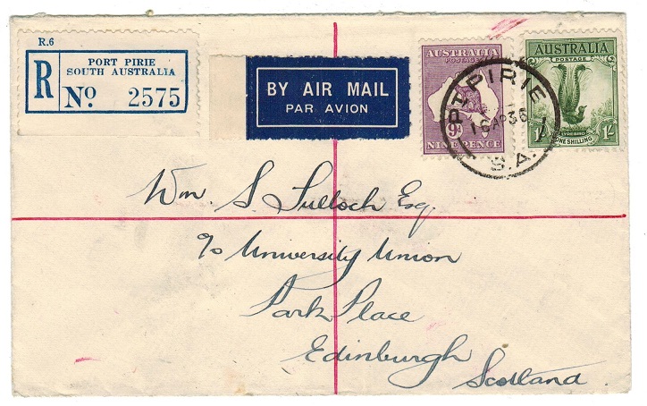 AUSTRALIA - 1936 registered cover to UK with 9d 