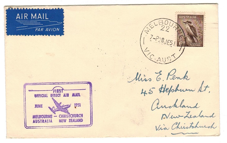 AUSTRALIA - 1951 first flight cover to New Zealand.