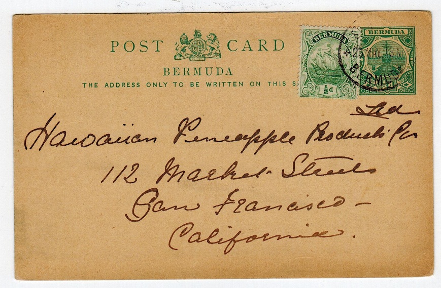 BERMUDA - 1902 1/2d green PSC uprated with 
