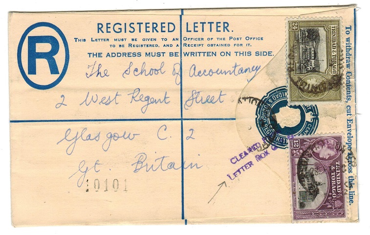 TRINIDAD AND TOBAGO - 1955 8c RPSE with CLEARED FROM/LETTER BOX GPO h/s.