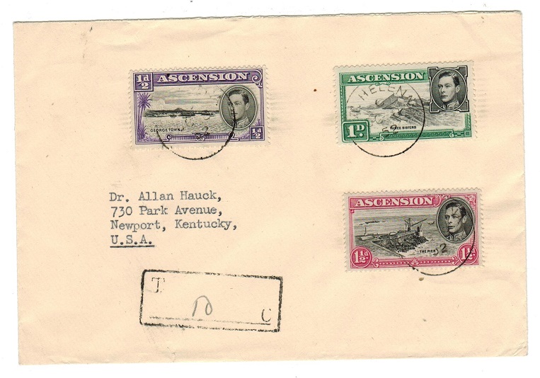 ST.HELENA - 1952 Ascension stamps used in St.Helena on cover and taxed.