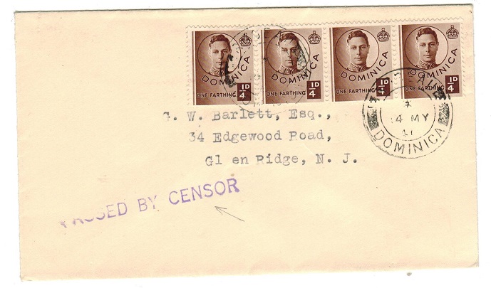 DOMINICA - 1941 PASSED BY CENSOR cover to USA.