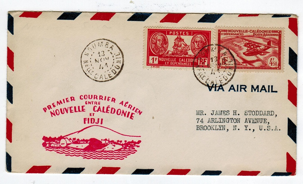 FIJI - 1941 inward First flight cover from New Caledonia.