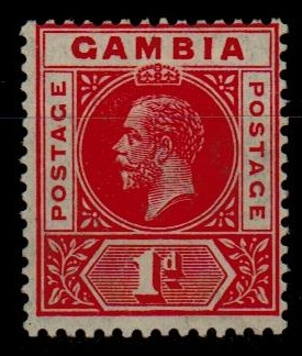 GAMBIA - 1921-22 1d red fine mint with REVERSED WATERMARK.  SG 109x.