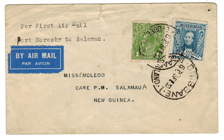 NEW GUINEA - 1933 inward first flight cover from Australia.
