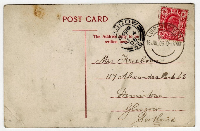 TRANSVAAL - 1906 postcard to UK used at LUIPAARDSLEI.