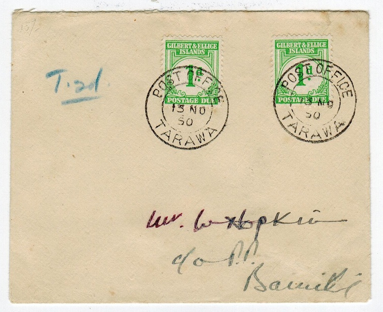 GILBERT AND ELLICE IS - 1950 POSTAGE DUE cover.