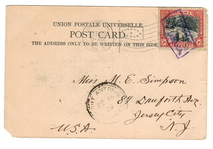 JAMAICA - 1903 postcard to USA cancelled by TITCHFIELD 