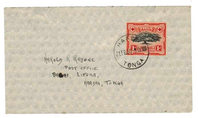 TONGA - 1930 local cover with 1d used at HAAPI.