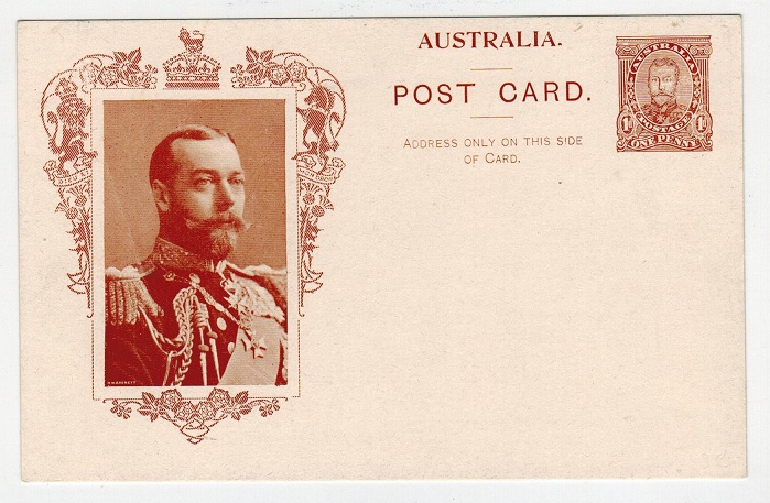 AUSTRALIA - 1911 1d unused CORONATION illustrated PSC in orange-brown.