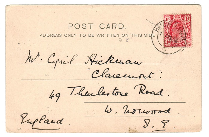 TRANSVAAL - 1906 1d rate postcard to UK used at HAMMANSKRAAL.