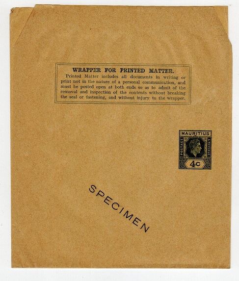MAURITIUS - 1938 4c dark green postal stationery wrapper unused SPECIMEN.  H&G 7.