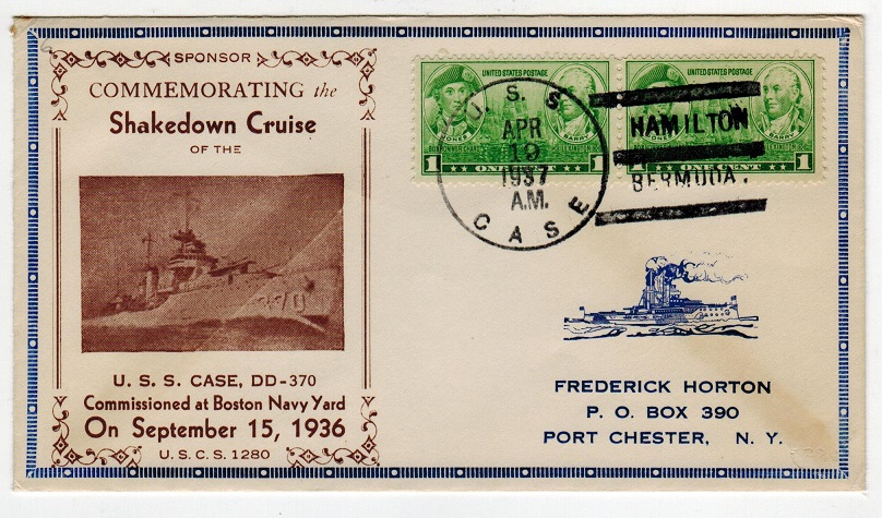 BERMUDA - 1937 U.S.S.CASE illustrated maritime cover to USA.