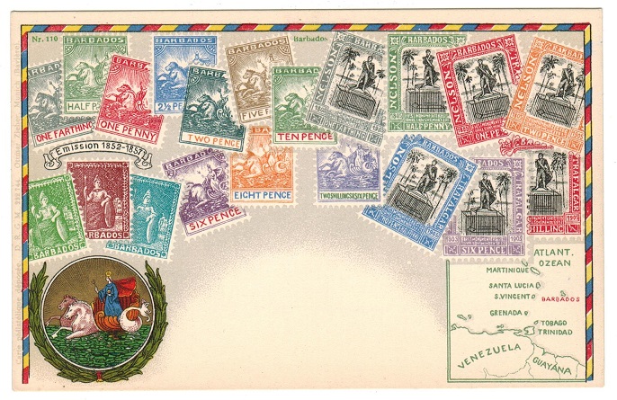 BARBADOS - 1920 (circa) stamp illustrated unused postcard produced in Germany.