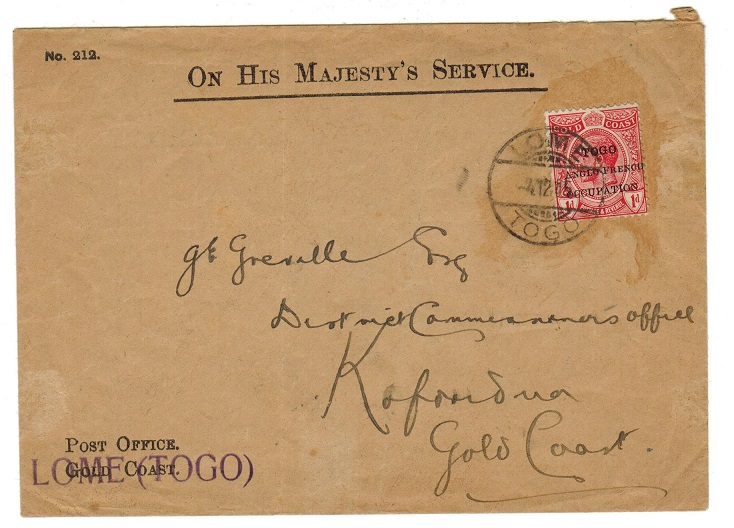 TOGO - 1915 1d rate OHMS use cover to Gold Coast used at LOME.