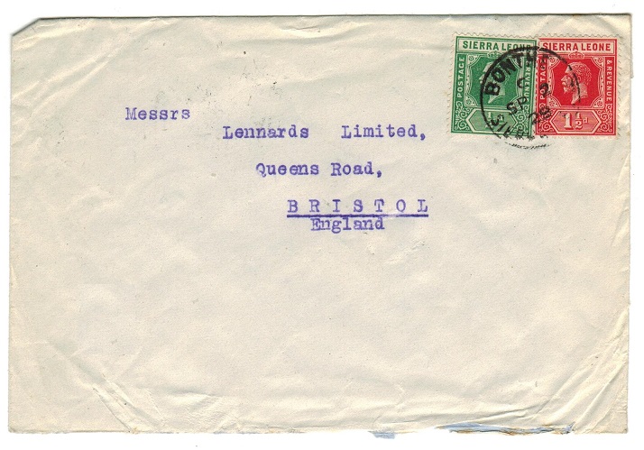 SIERRA LEONE - 1929 2d rate cover to UK used at BONTHE.