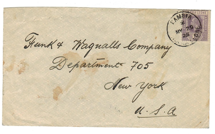 SIERRA LEONE - 1925 1d rate cover to USA used at KAMBIA.