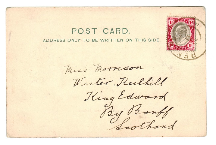 TRANSVAAL - 1904 1d rate use of postcard to UK used at BENONI.
