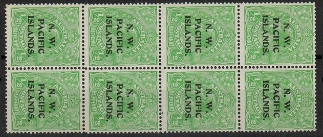 NEW GUINEA - 1915 1/2d green in a fine U/M block of eight with 
