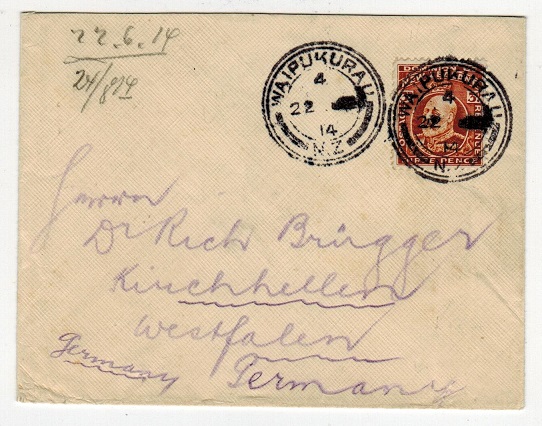 NEW ZEALAND - 1914 registered cover to Germany bearing 3d 