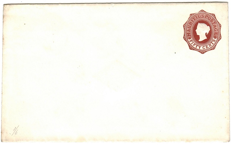 MAURITIUS - 1878 50c reddish brown PSC unused. H&G 11.