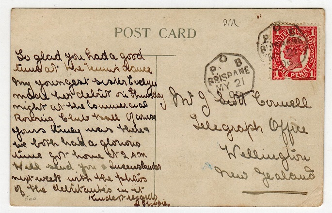 QUEENSLAND - 1906 1d rate postcard with 