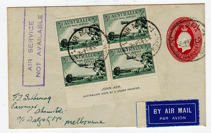 AUSTRALIA - 1930 2 1/2d PSE used from SYDNEY with AIR SERVICE/NOT AVAILABLE h/s.