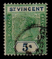 ST.VINCENT - 1899 5/- (SG 75) used FORGERY.
