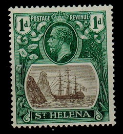 ST.HELENA - 1922 1d fine mint with CLEFT ROCK variety. SG 98c.
