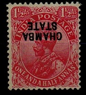 INDIA - 1927 1 1/2d rose mint with INVERTED OVERPRINT. SG 58.
