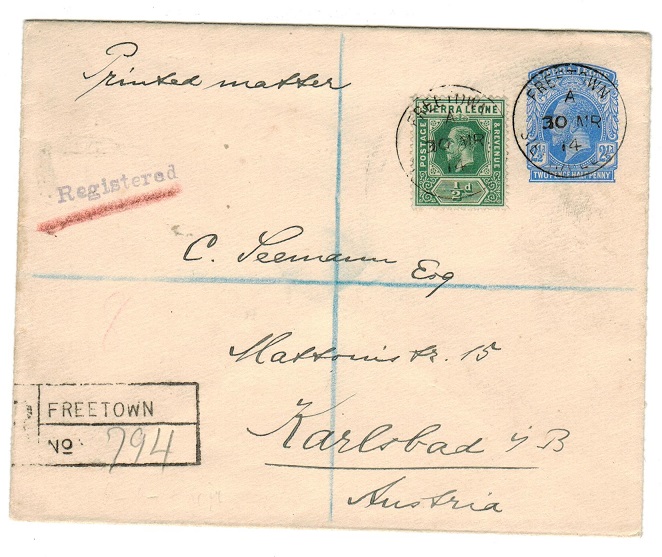 SIERRA LEONE - 1912 2 1/2d uprated PSE registered to Austria. H&G 6a.