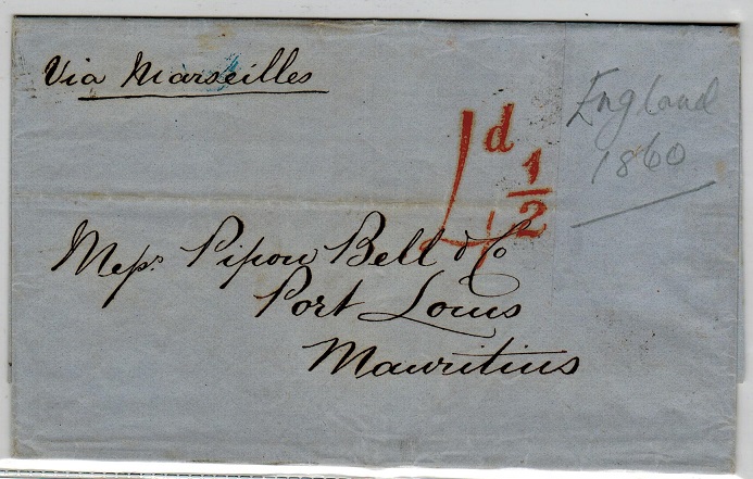 MAURITIUS - 1860 inward entire from UK (stamps removed) with 